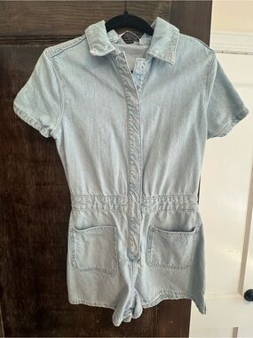 Zara Light Blue Denim Short-Sleeve Romper